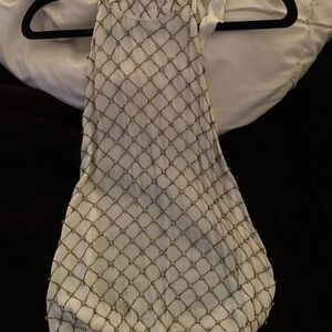 Free People White Bodysuit with Gold Beaded Lattice